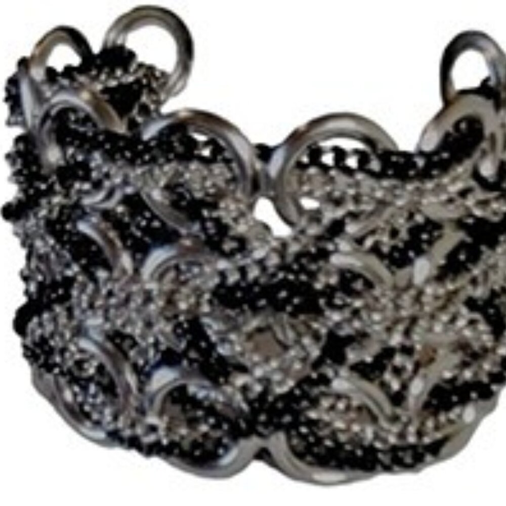 Woven Silver Chain Chunky Runway Cuff Bracelet L